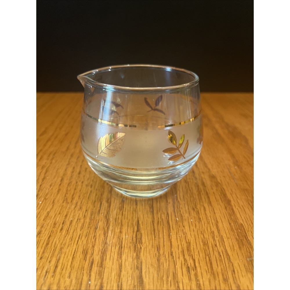 Vintage Libby Creamer With‎ Frosted Glass And Gold Leaves